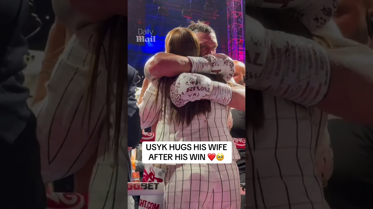Oleksandr Usyk shares a beautiful moment with his wife after his big win vs Daniel Dubois 🥹❤️
